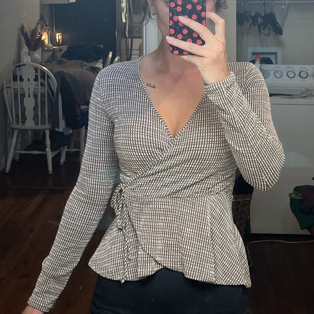 Caution to the wind tie up long sleeve top